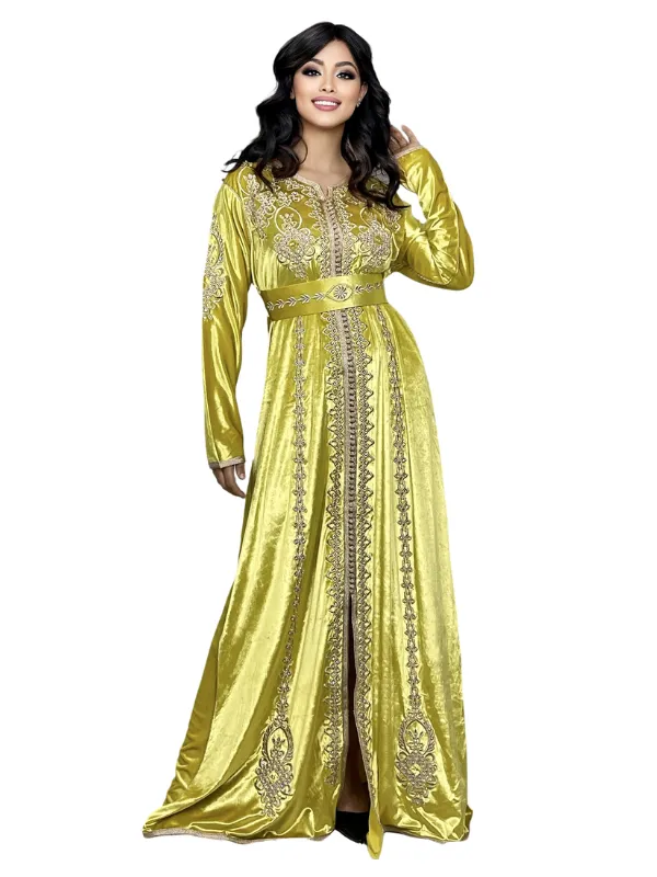 CAFTAN VELOUR MOUTARDE