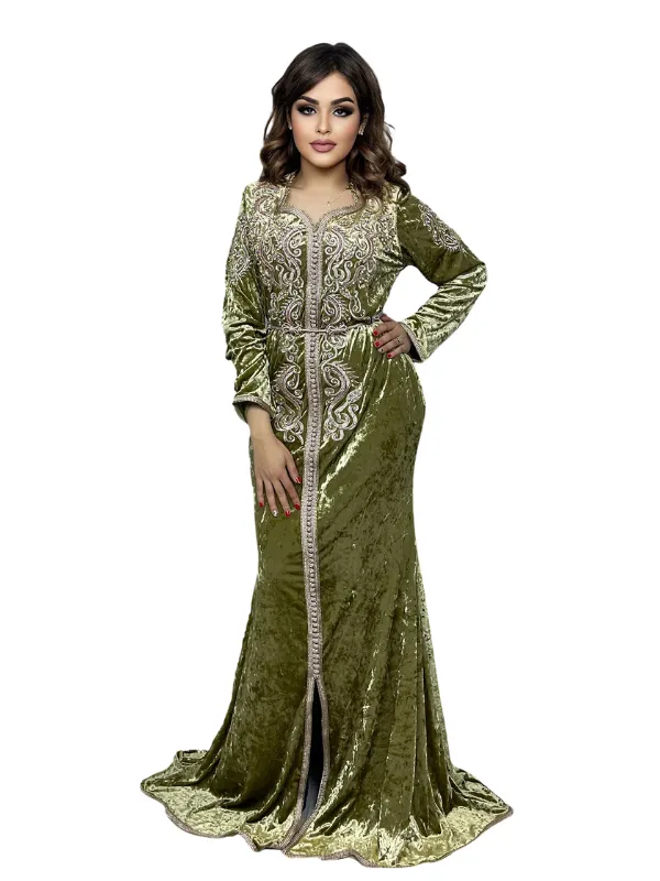 CAFTAN VELOUR VERT OLIVE