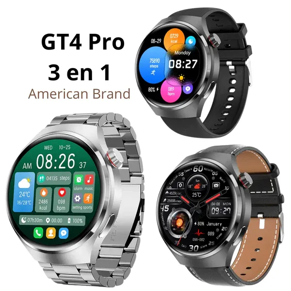 Montre intelligente GT4 Pro , Modèle 2024 ! American Brand 👌 Avec Trois Bracelet (3en 1)