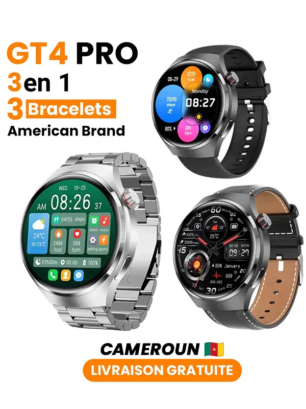 Montre intelligente GT4 Pro , Modèle 2024 ! American Brand Avec Trois Bracelet (3en 1) CMY