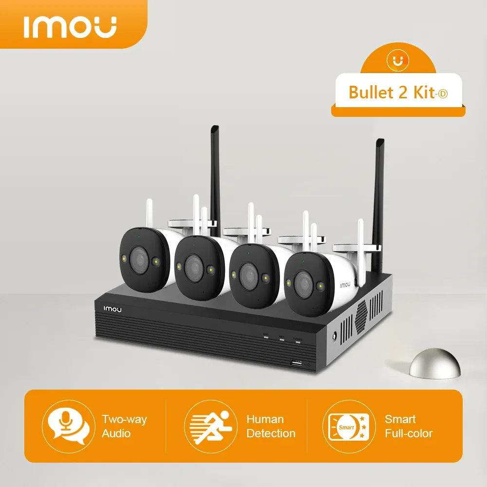 Imou-Caméra de sécurité extérieure Bullet 2 WiFi, vision nocturne intelligente, dissuasion active avec budgétaire et sirène, kit de caméra IP NVR, nouvel ensemble