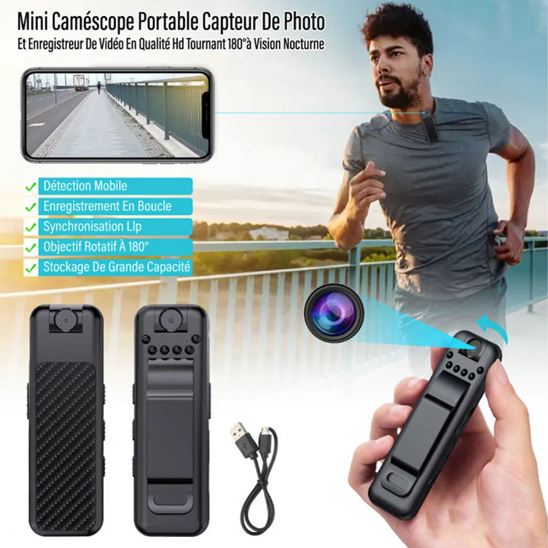 Mini Caméscope Portable, Capteur De Photo Et Enregistreur De Vidéo En Qualité Hd Tournant 180°à Vision Nocturne.