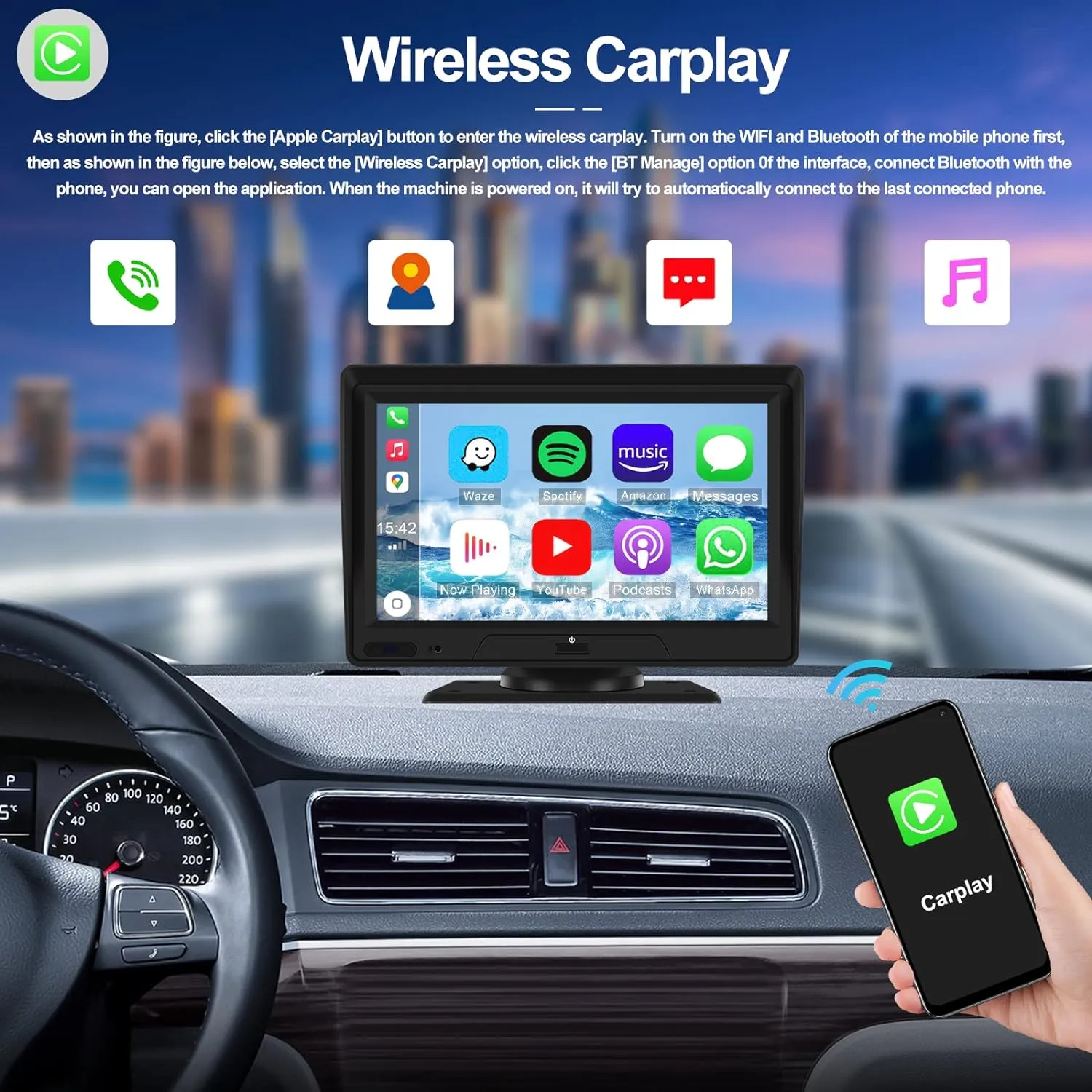 Tableau de bord universel de voiture à écran tactile | Apple CarPlay et Android Auto