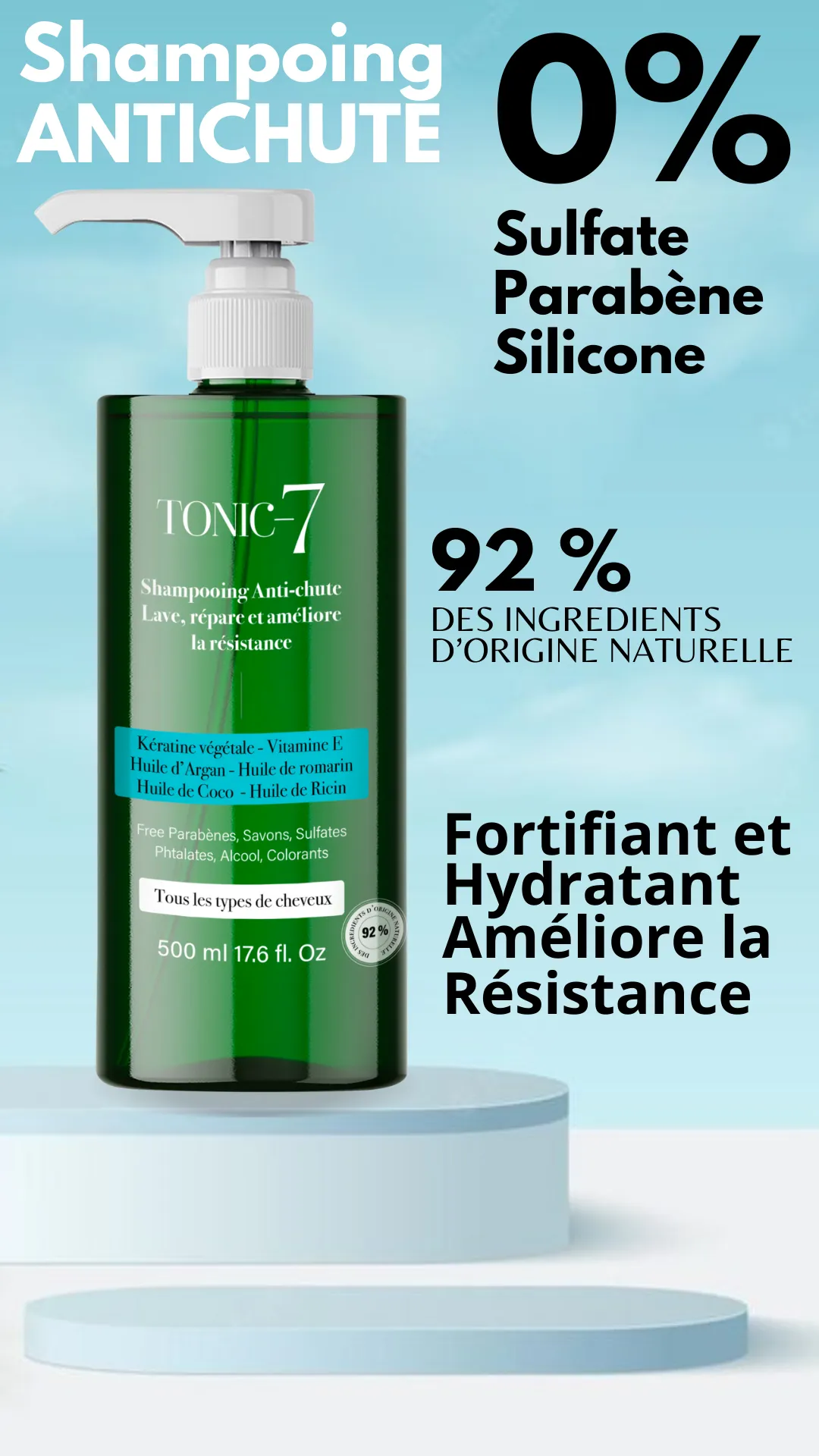 TONIC-7 Soin anti-chute Shampooing 0 % sulfates, parabènes et silicones