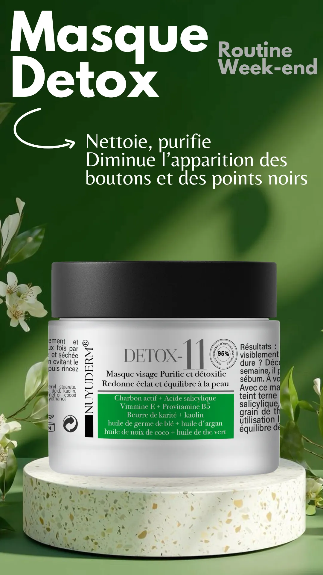 DETOX-11 Masque visage Purifiant The vert +Charbon actif