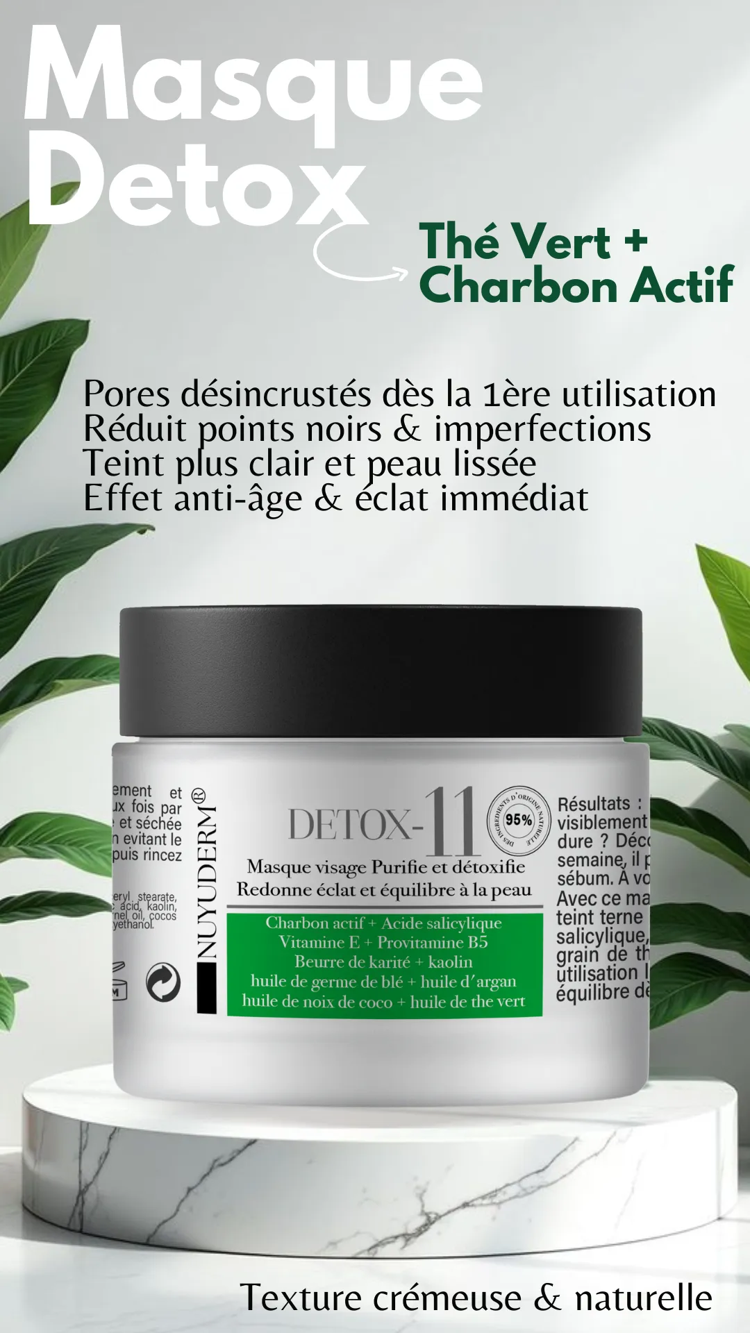 DETOX-11 Masque visage Purifiant The vert +Charbon actif