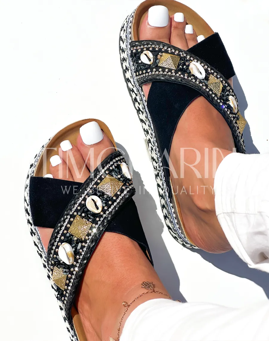 Mule Croisée à Motifs Perle et Coquillage