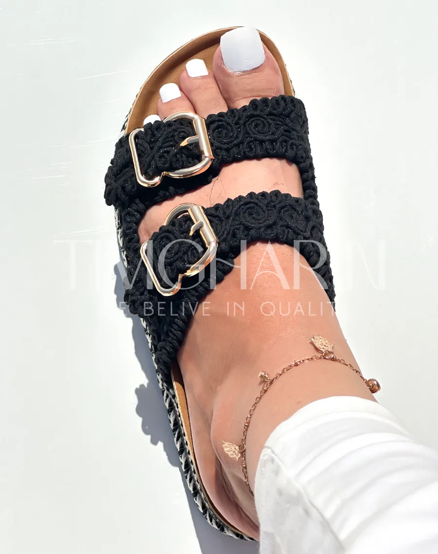 Mule Double Boucle en Crochet Noir
