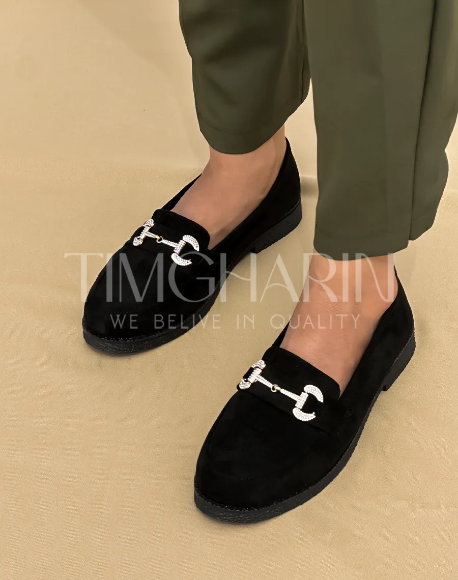 Mocassins Noirs à Décor Strass et Confort