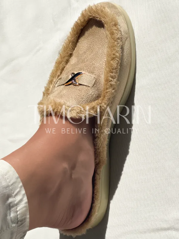 Babouche en Fourrure Beige