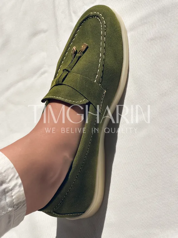 Mocassins vert olive en Daim Femme