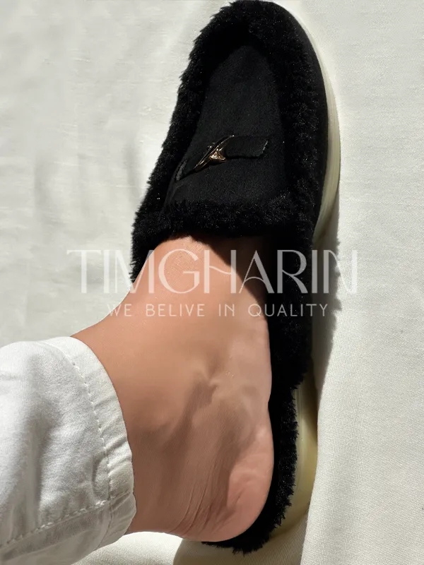 Babouche en Fourrure Noir