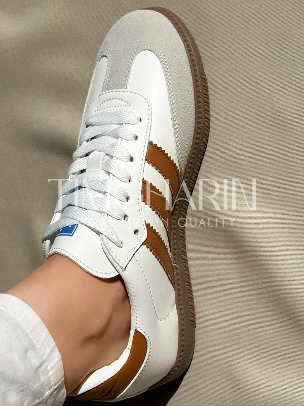 Basket femme Blanc avec détails Camel