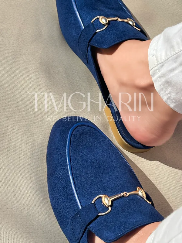 Mule Bleu Royal avec Détails Dorés