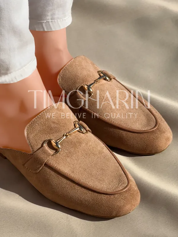 Mule Beige avec Détails Dorés