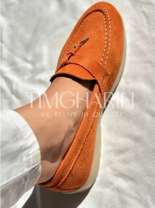 Mocassins Orange en Daim Femme