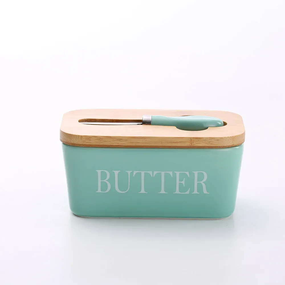 Ceramic Butter Dish with Wooden Lid