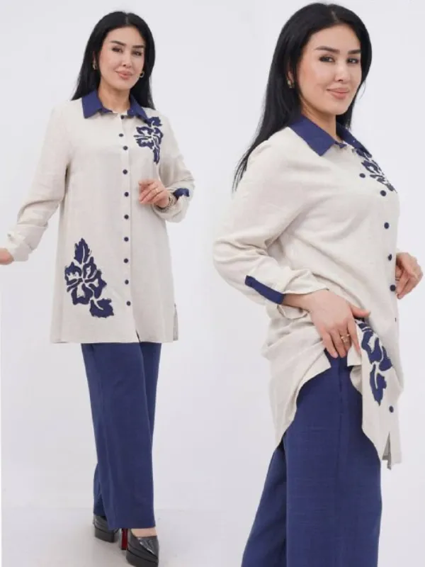 ensemble chic bleu fleuré 