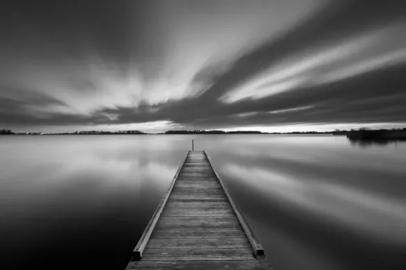 Black and white wall frame Pier on a lake