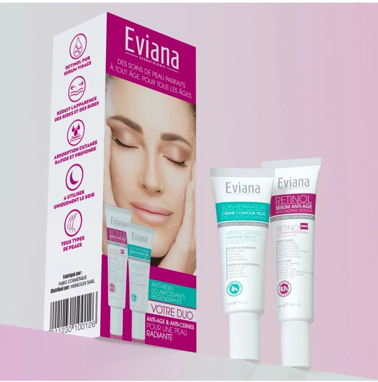 Routine Anti-Rides Eviana : Sérum Rétinol + Crème Yeux Offerte