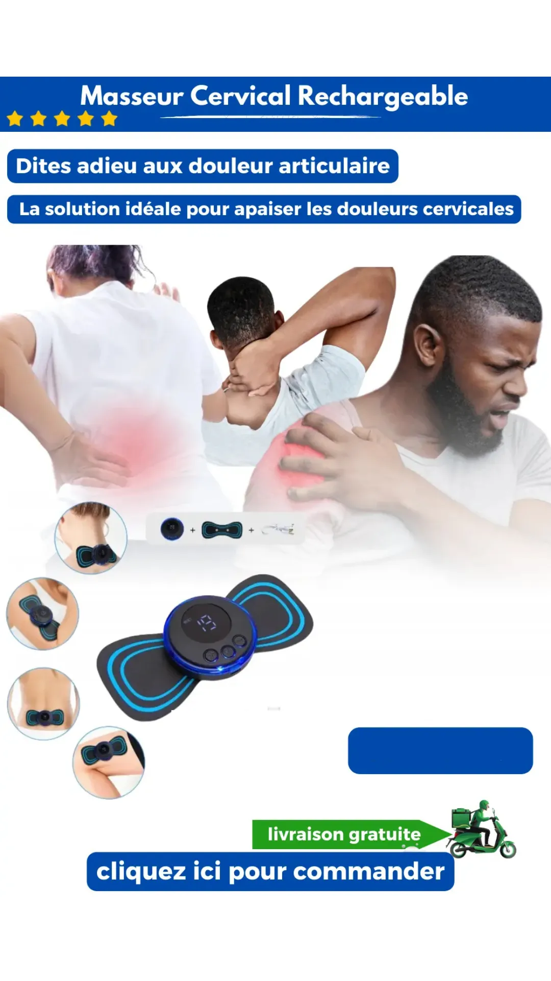 Masseur électrique pour le cou et le corps, réutilisable et réglable (1 acheté = 1 Gratuit) CONAKRY