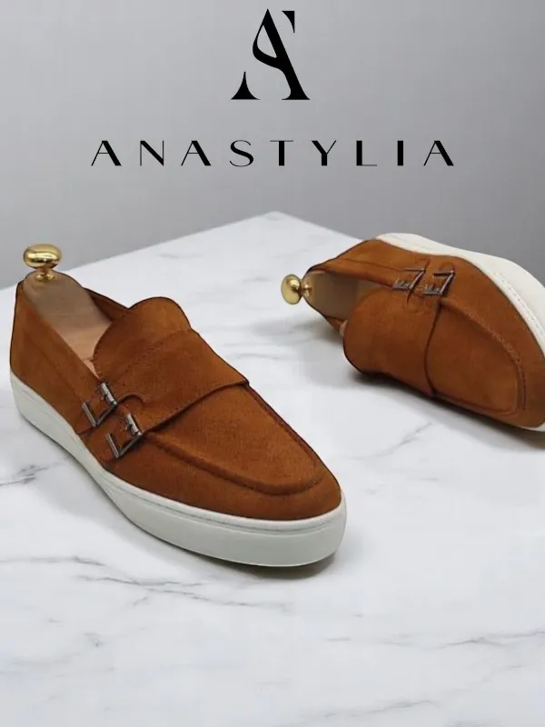 ✨ Mocassins à double boucle en suédine - Semelle Médicale blanche