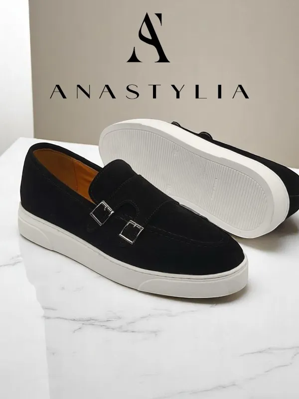 ✨ Mocassins à double boucle en suédine - Semelle Médicale blanche