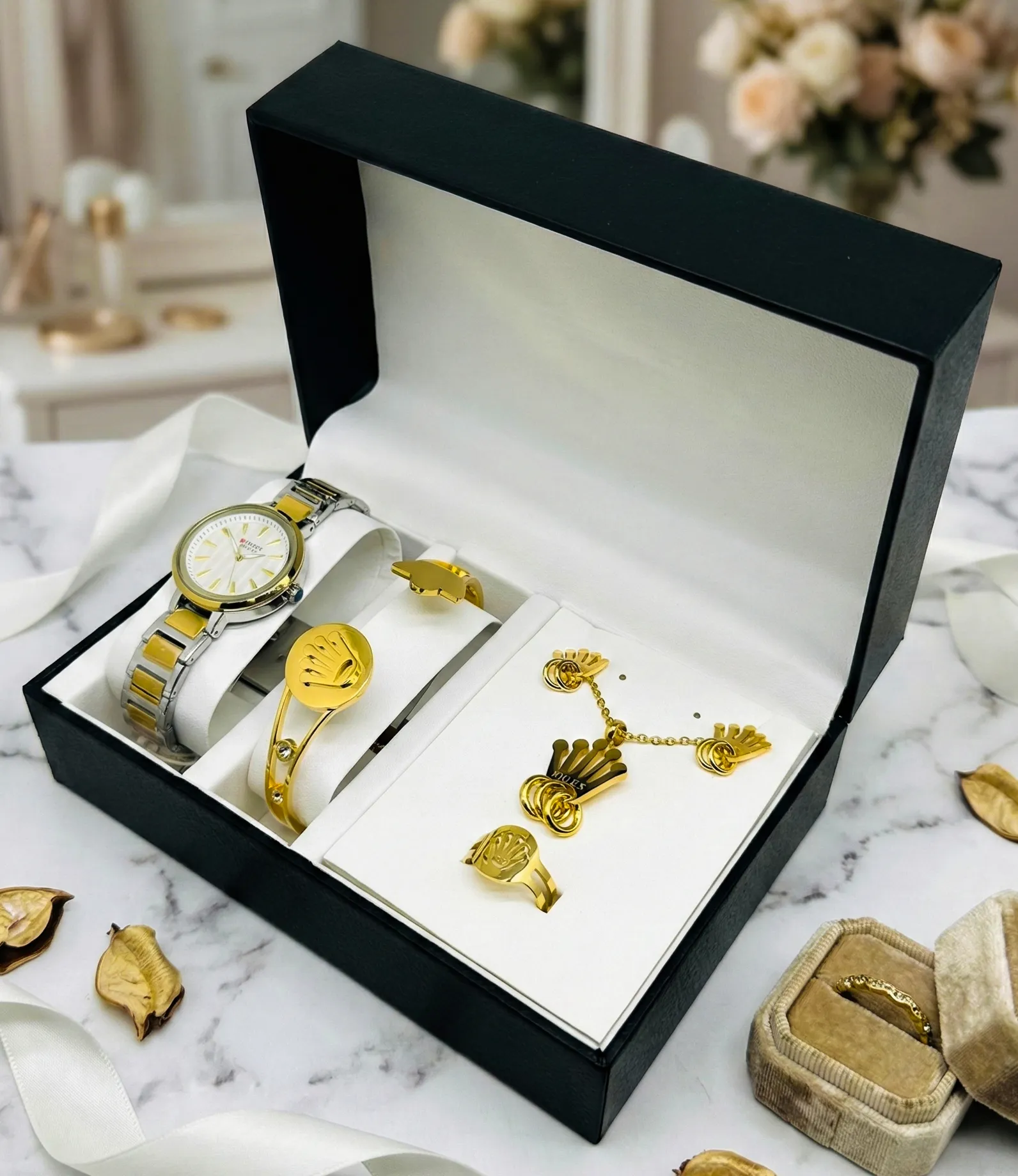COFFRET LUXE FEMME – STYLE ROLEX OR PLAQUE