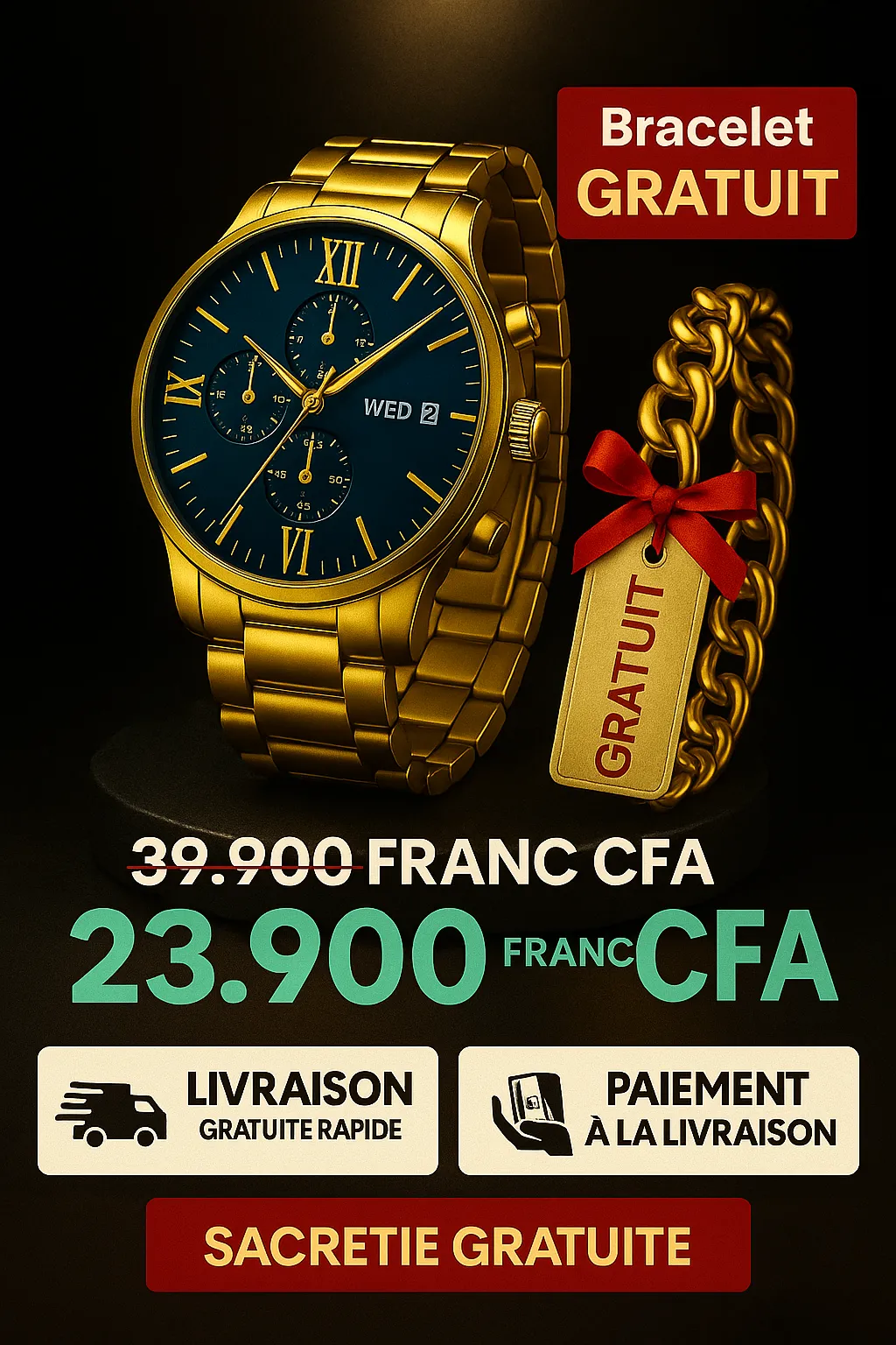 MONTRE + BRACELET GRATUIT  🎁