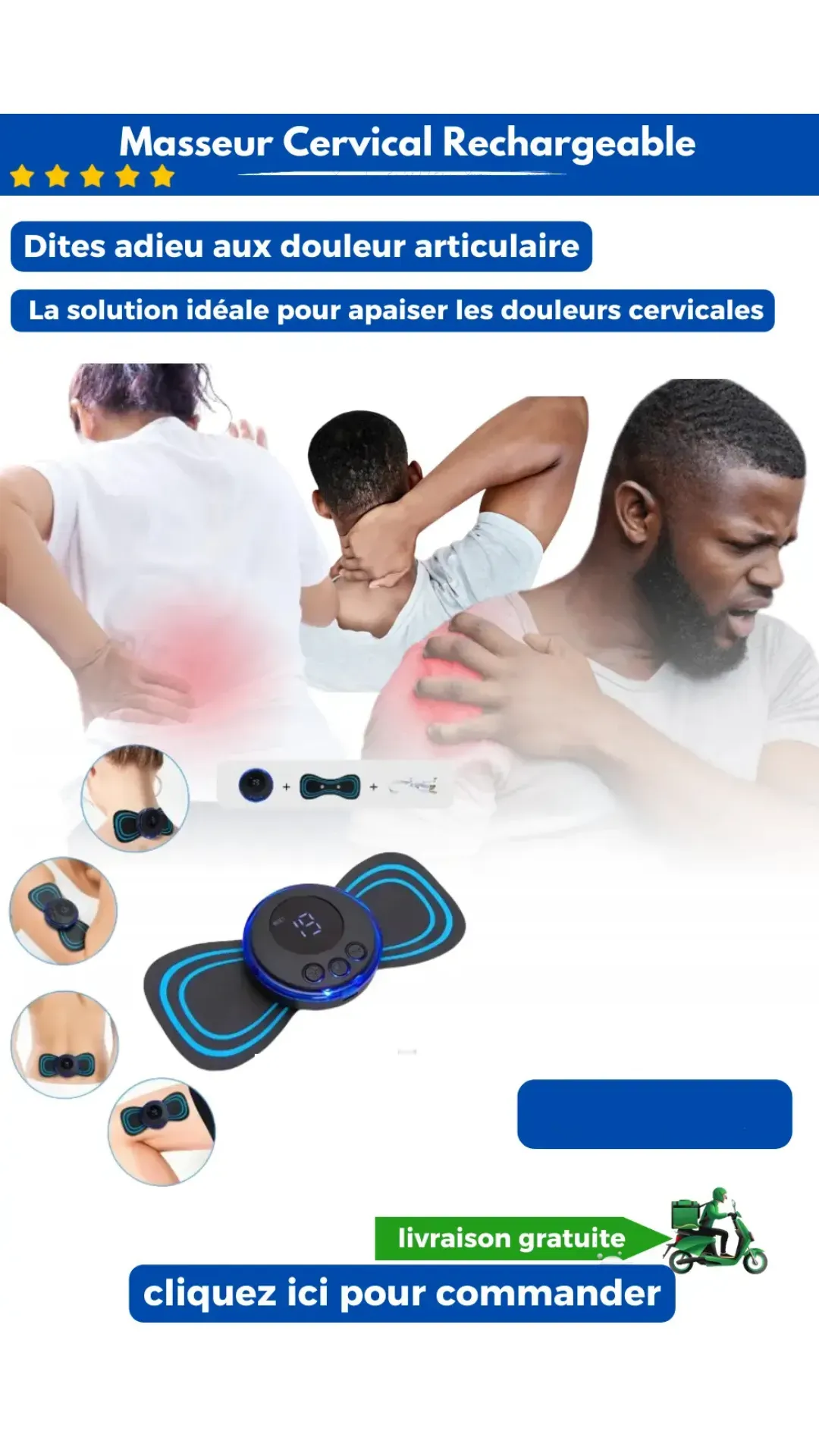 Masseur électrique pour le cou et le corps, réutilisable et réglable