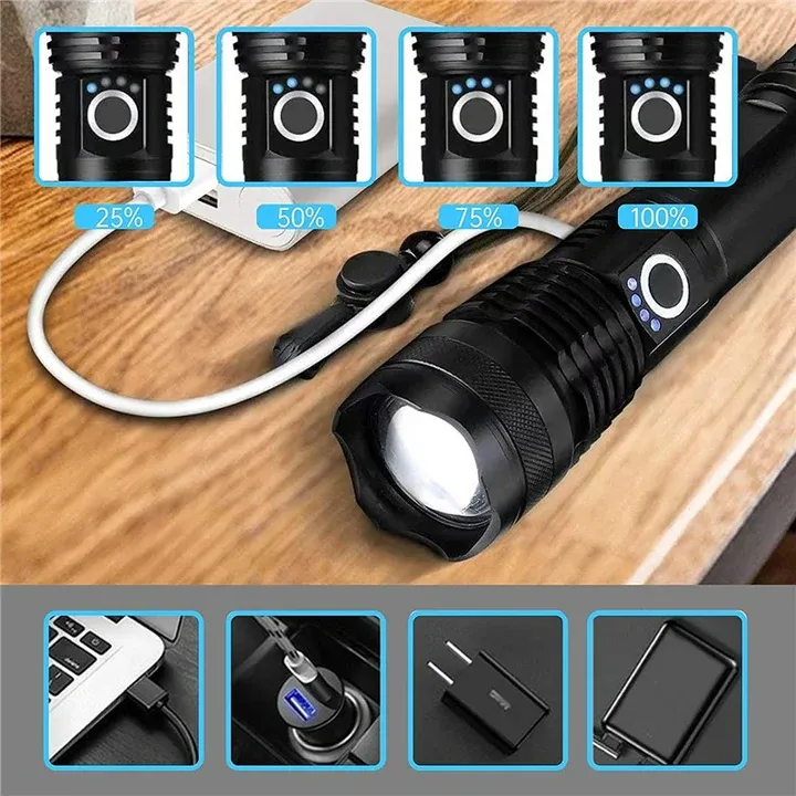Lampe de Poche LED P50 – Puissance et Polyvalence pour Aventures Nocturnes