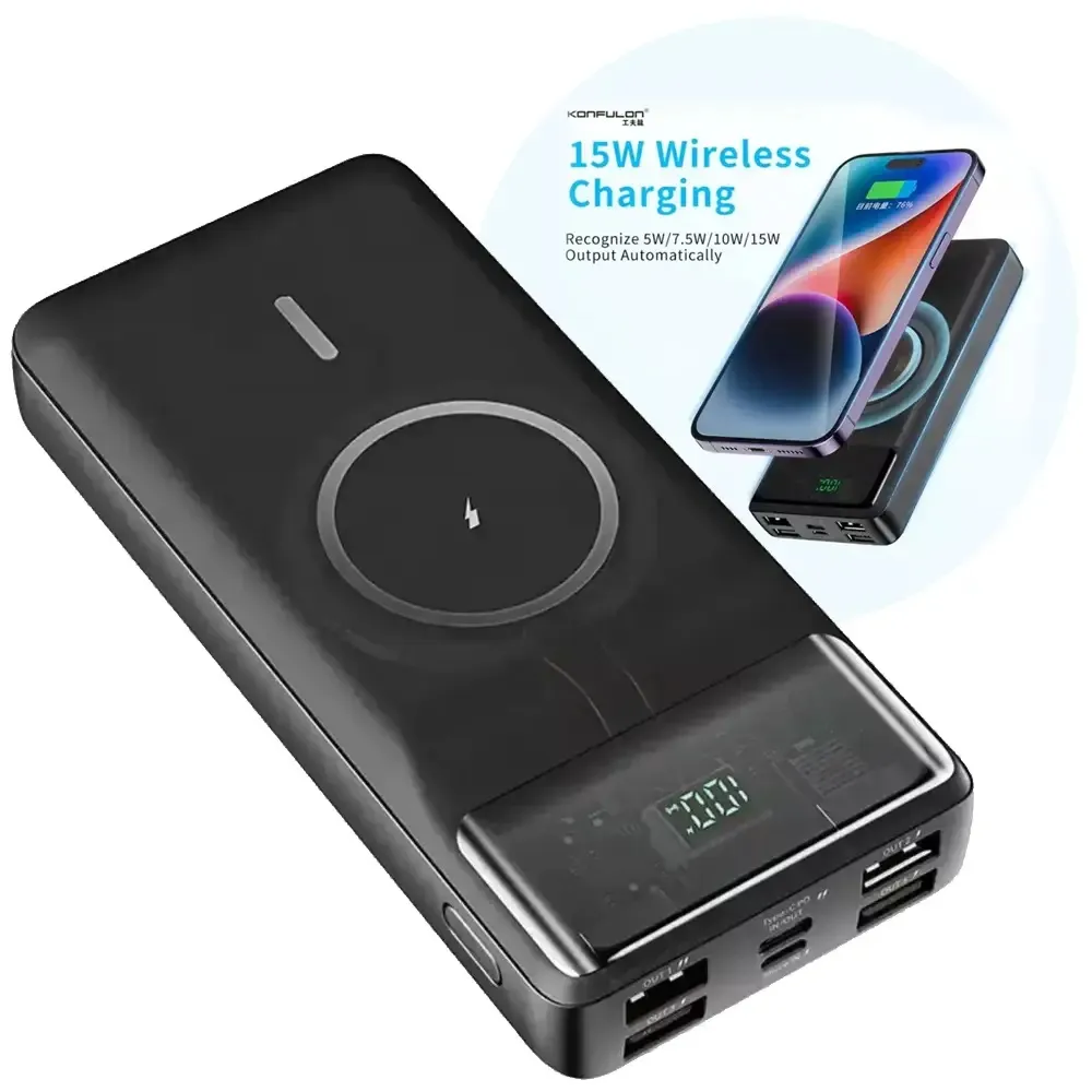 Konfulon Power Bank 20000-mAh wireless Fast Charge 20W USB-C + 15W Sans Fil QC 3.0